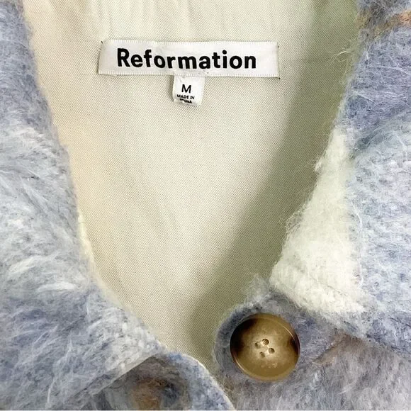 REFORMATION Size M Ainslie Plaid Jacket Coat Flannel Oversized Light Blue - Picture 4 of 10